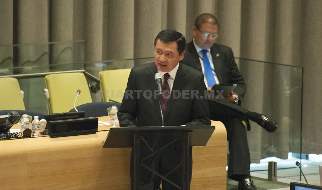 Osorio Chong al participar en una sesión de alto nivel en la Asamblea General de la ONU.