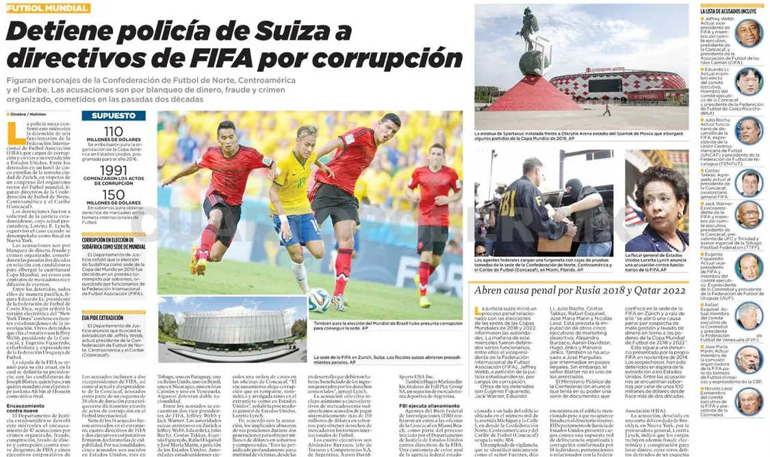 Detiene policía de Suiza a directivos de FIFA por corrupción
