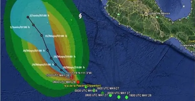 La tormenta tropical Andrés, ubicada en el Pacífico Sur, se intensificará a huracán categoría uno.