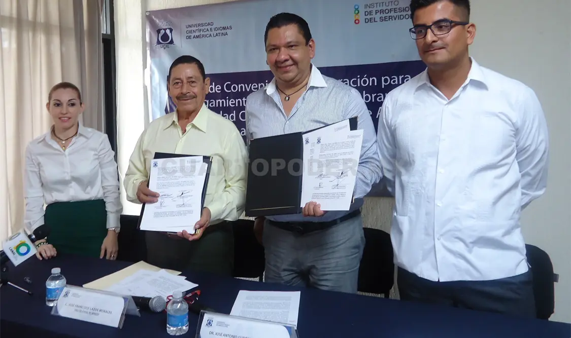 Protocolizan un convenio de colaboración entre directivos del Inprosep y la UCIL en la entidad. Cortesía.. CP