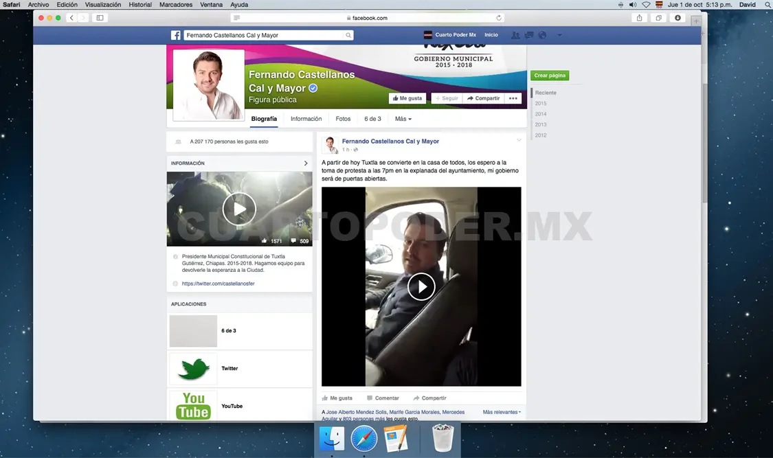 Mensaje de Fernando Castellanos Cal y Mayor en sus redes sociales. CP