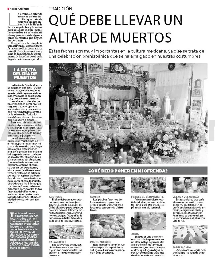 QUÉ DEBE LLEVAR UN ALTAR DE MUERTOS
