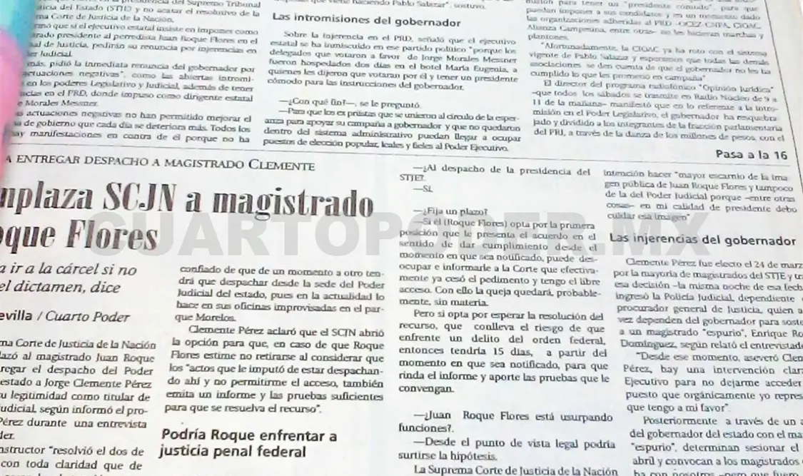 Siniestro pasado: Emplaza SCJN a Roque Flores a entregar despacho
