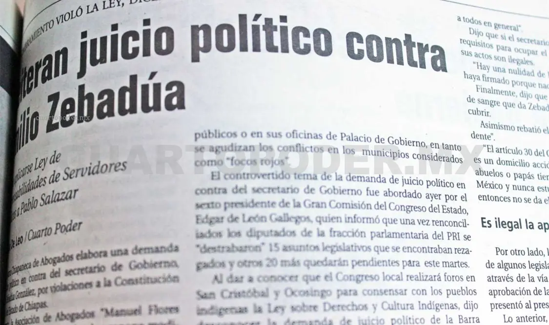 Siniestro pasado: Reiteran juicio político contra Emilio Zebadúa