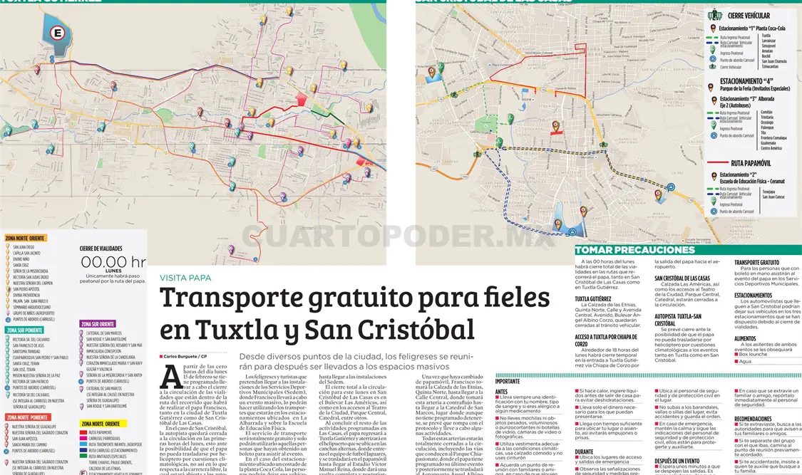 Transporte gratuito para fieles en Tuxtla y San Cristóbal