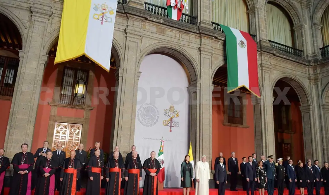 Ceremonia oficial de bienvenida al papa Francisco en el Palacio Nacional.