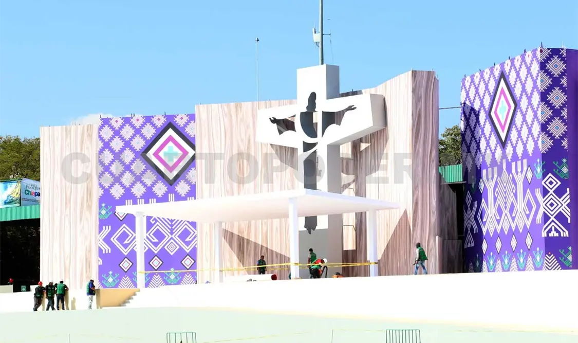 Dentro de las instalaciones del estadio se realizó este ensayo para recibir al pontífice el 15 de febrero. Alejandro Aguilar / CP