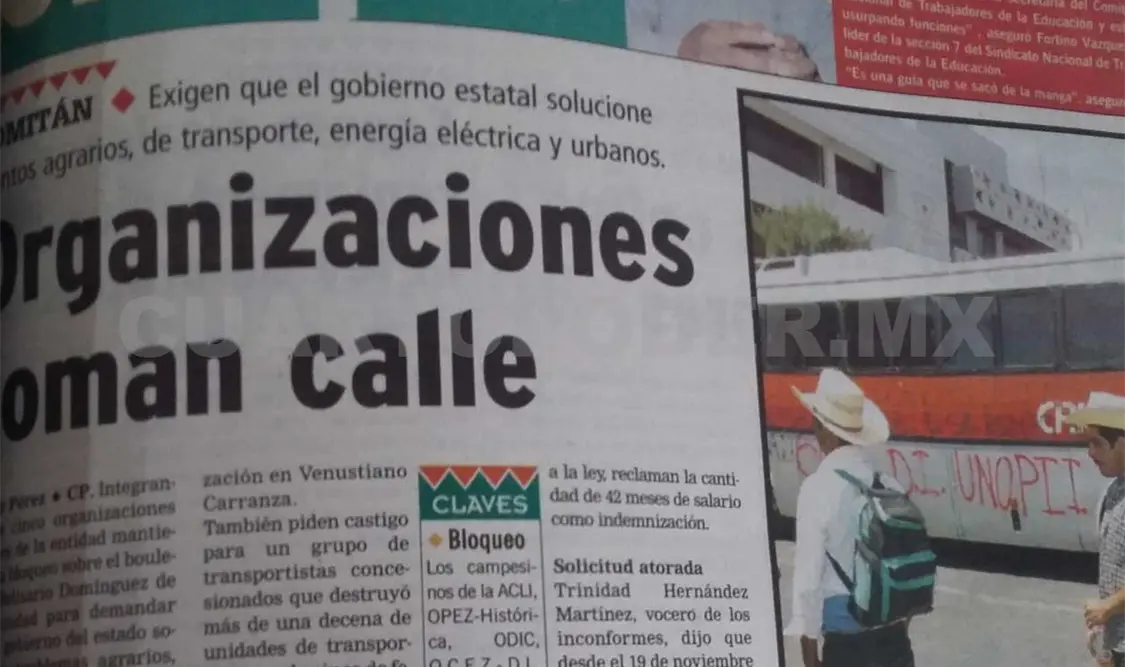 Nota en la que campesinos de distintas organizaciones pedían al Gobierno estatal solución a problemas.