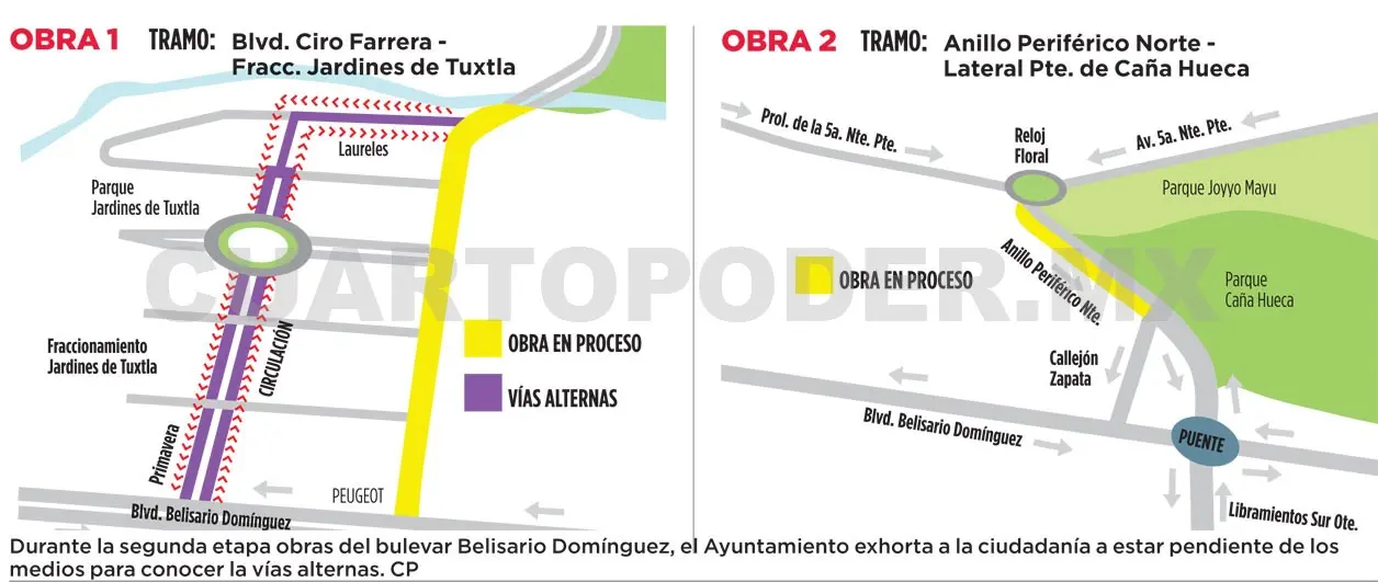 Anuncian cierre de vialidades por obras en tuxtla