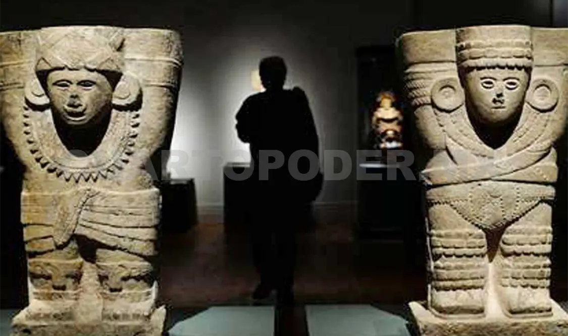 Esculturas de piedra caliza (900-1250 a. C.), incluidas en la exposición de unas 300 piezas alusivas a la civilización maya