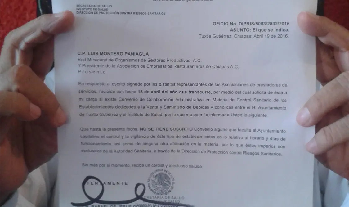 Documento expedido por la SSA, en respuesta de la falta de un convenio con el Ayuntamiento de Tuxtla Gutiérrez. María Perianza /CP