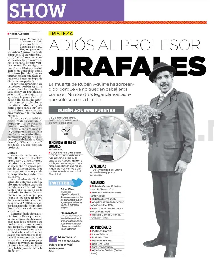 ADIÓS AL PROFESOR JIRAFALES