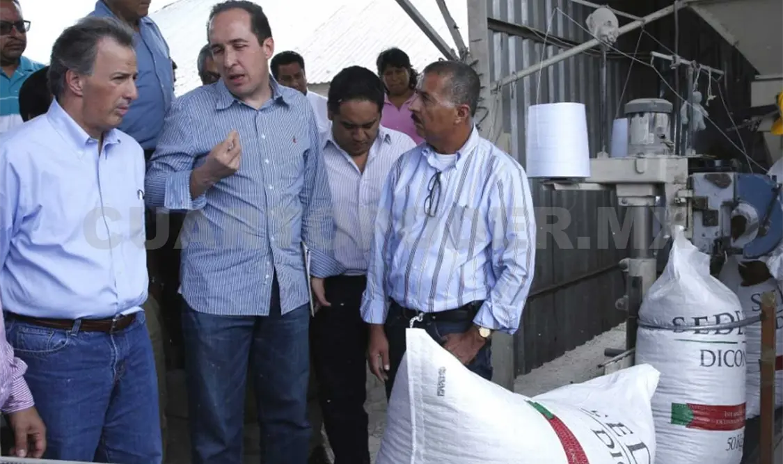 El titular de la Sedesol, Meade Kuribreña, recorrió el centro de distribución de maíz en el municipio de Magdalena Cuayucatepec, Puebla, que abastece a varias regiones de Oaxaca.