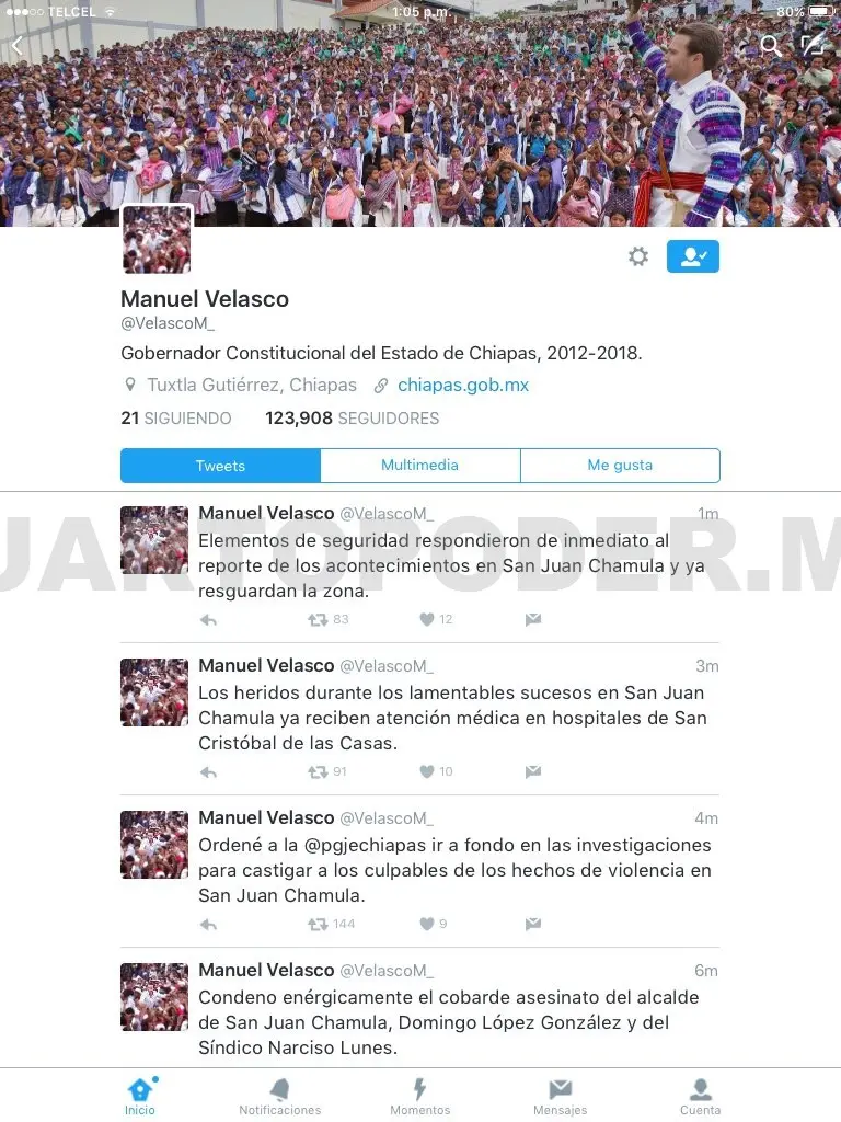 Condena Manuel Velasco asesinato de alcalde en Chamula