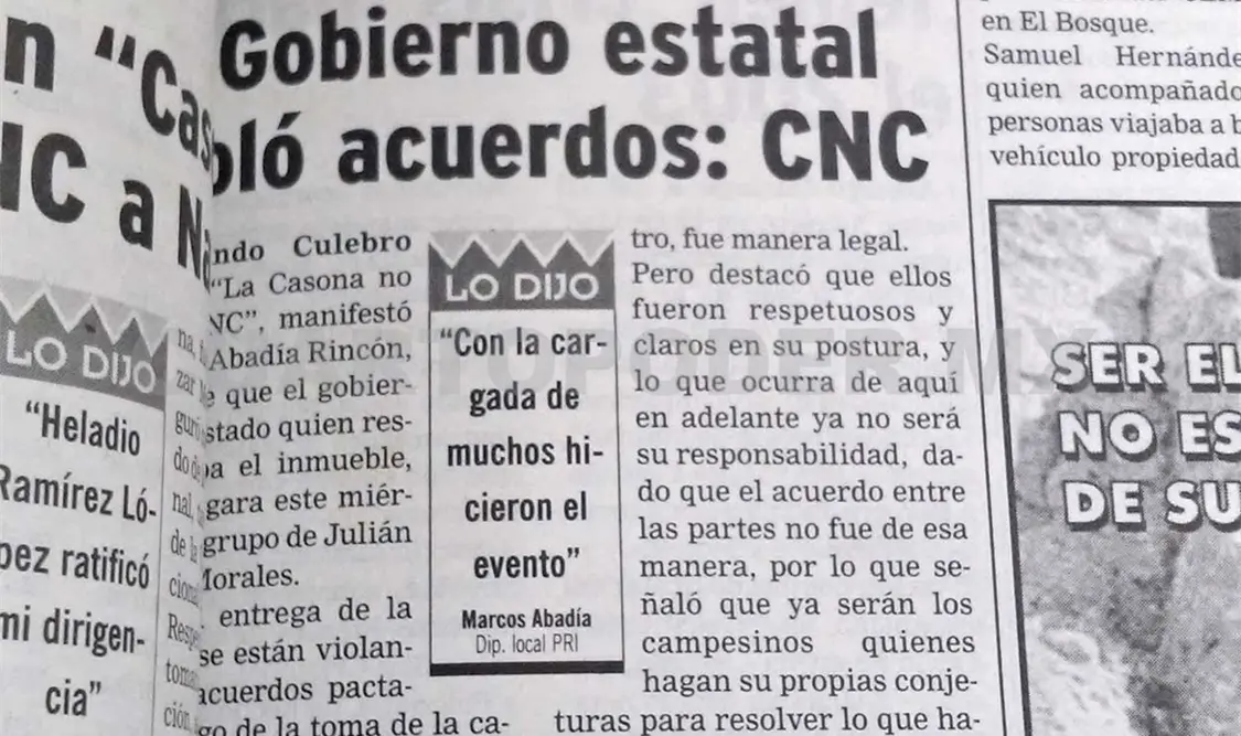 El gobierno encabezado por Pablo Salazar Mendiguchía violó acuerdos con la CNC: Marcos Abadía Rincón, líder de la CNC en Chiapas.CP