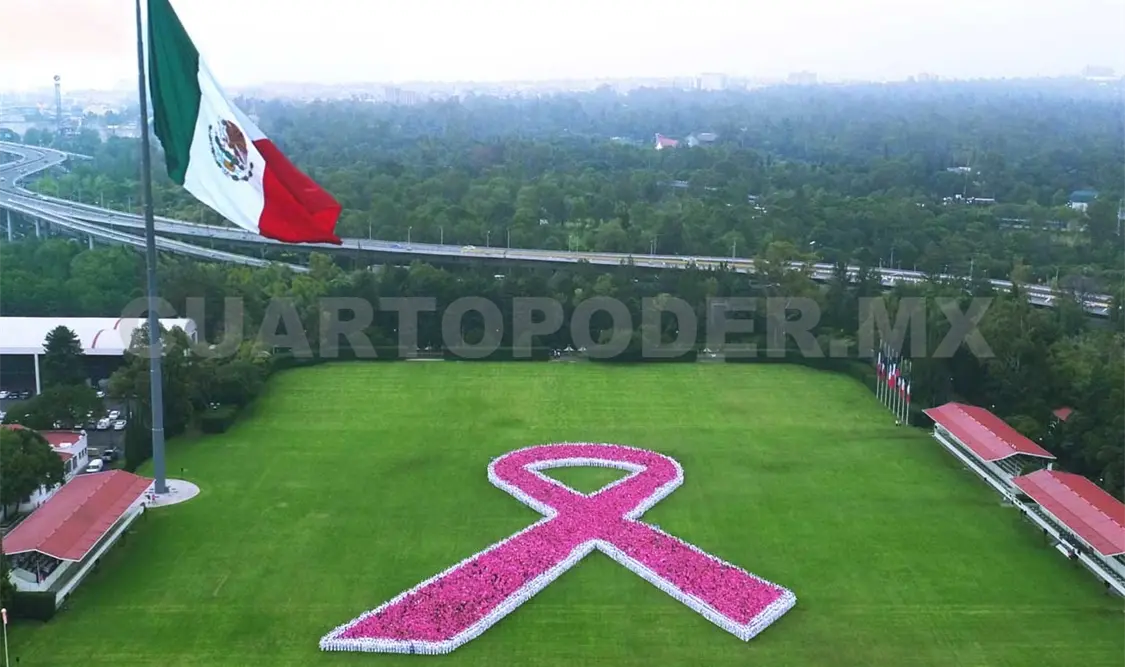 En la formación del lazo rosa, participaron más de 11 mil personas, con la finalidad de prevenir el cáncer de mama. NTX