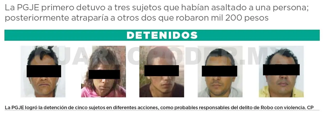 Detienen a cinco sujetos por robo con violencia