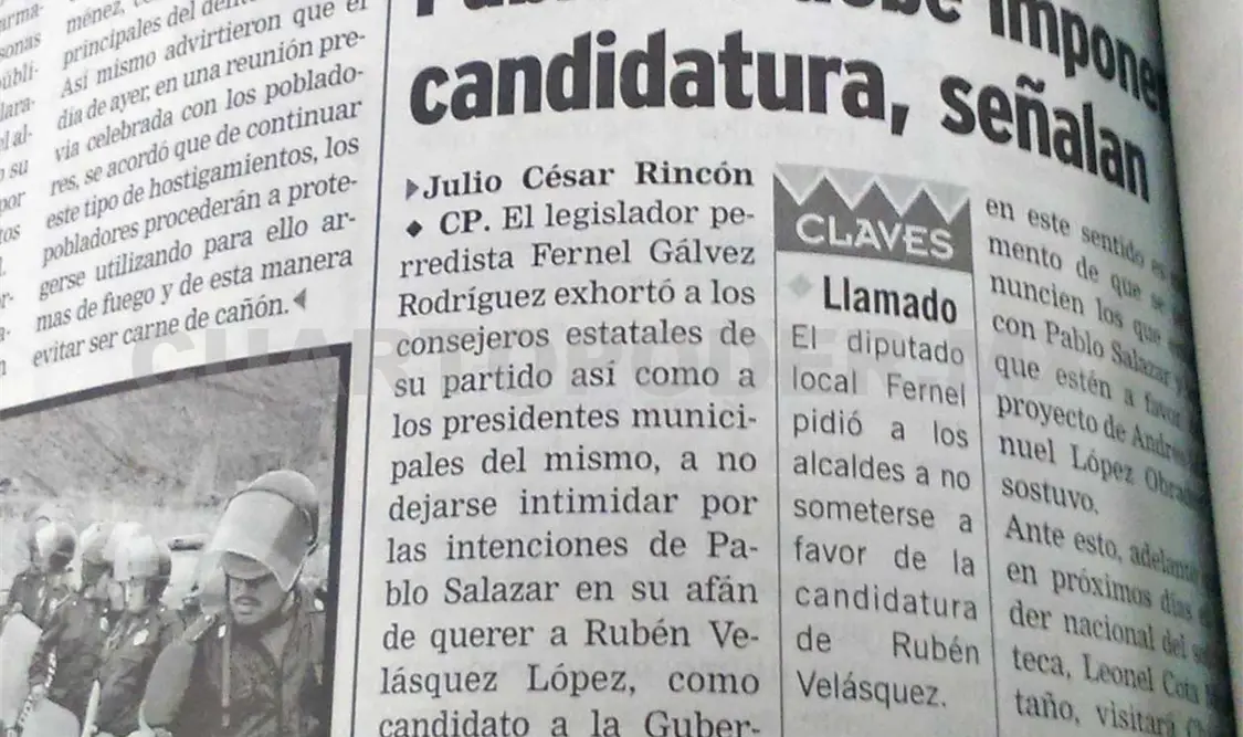 Gálvez exhortó a no dejarse intimidar por las intenciones de Salazar en su afán de querer imponer a Rubén Velázquez. CP