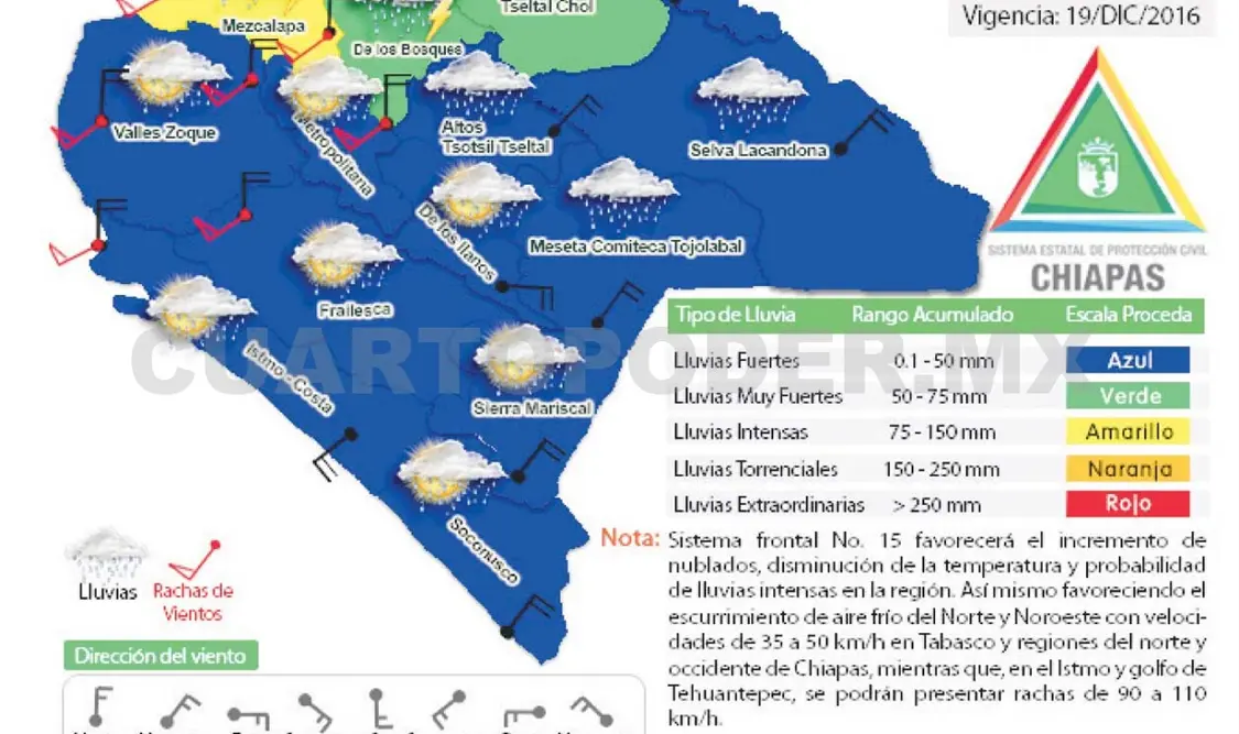 Alerta amarilla para las regiones Norte y Mezcalapa