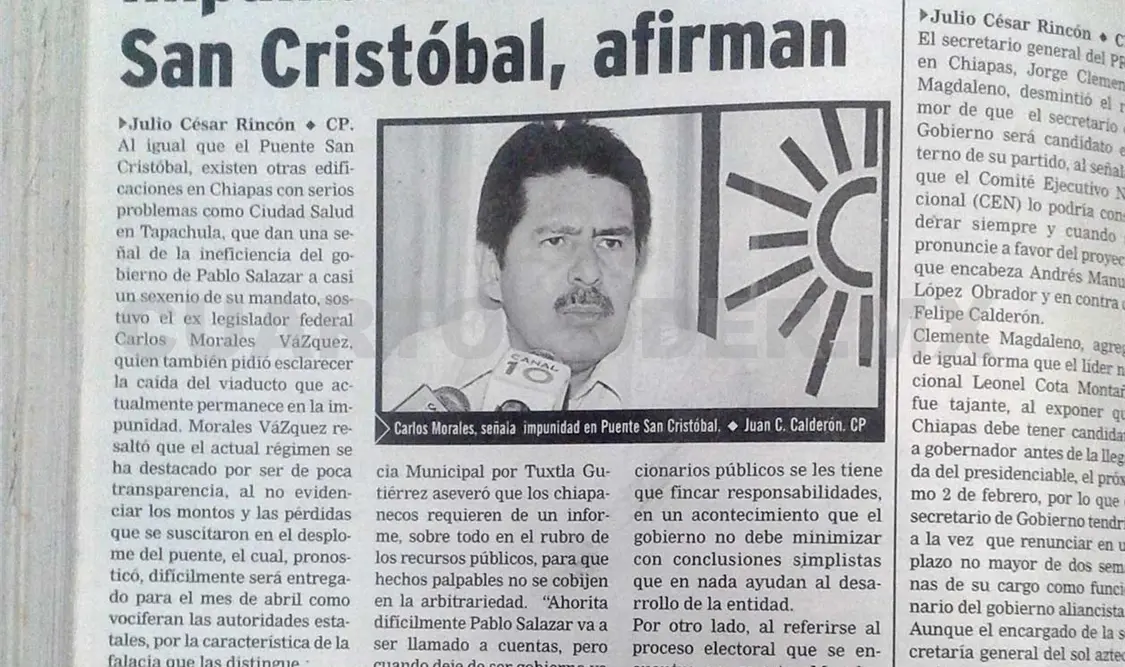 Publicación donde se señala de ineficiente al gobierno de Pablo Salazar durante su mandato. CP