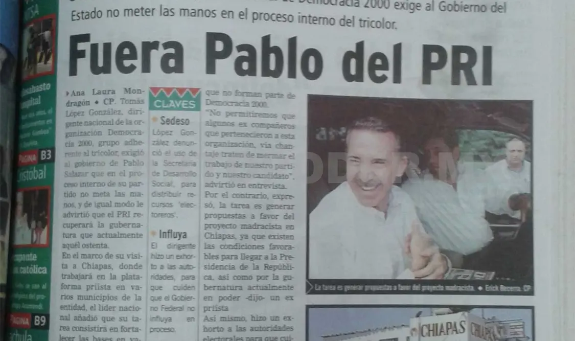 Siniestro Pasado: Exigen a Pablo Salazar no entrometerse en el PRI