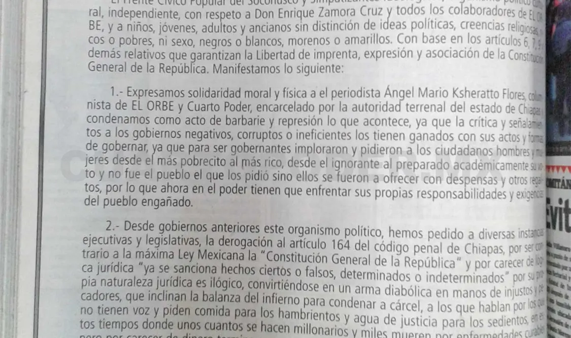 Siniestro pasado: Frente Cívico respalda a Ángel Mario Ksheratto Flores