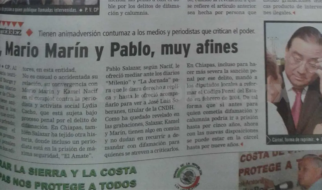 Publicación donde se evidencia la situación que vivían los periodistas durante el sexenio de Pablo Salazar. CP