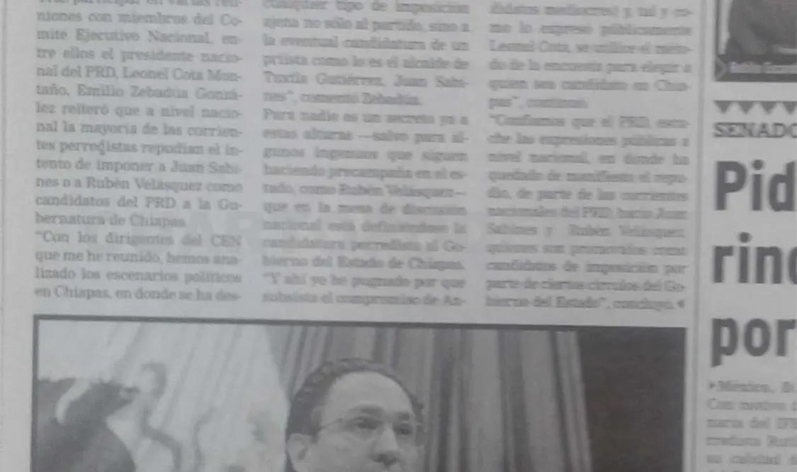 Publicación donde se evidencia como el gobierno de Pablo Salazar promueve candidatos de imposición en el PRD. CP