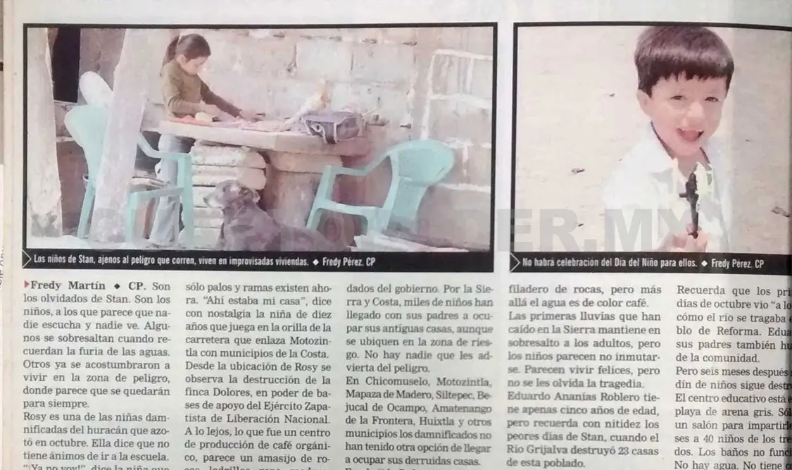 Publicación que evidencia el desinterés del gobierno de Pablo sobre los afectados del huracán Stan. CP