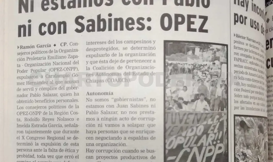 Siniestro pasado: Ni estamos con Pablo ni con Sabines: OPEZ