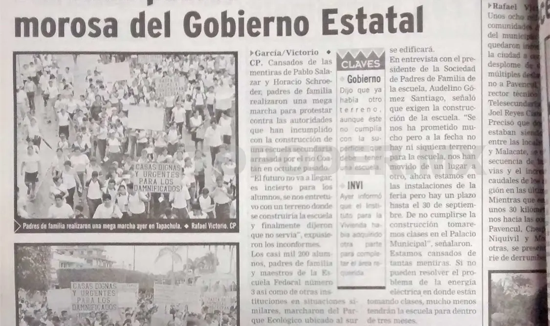 Siniestro pasado: Marchan padres contra obra morosa del gobierno estatal