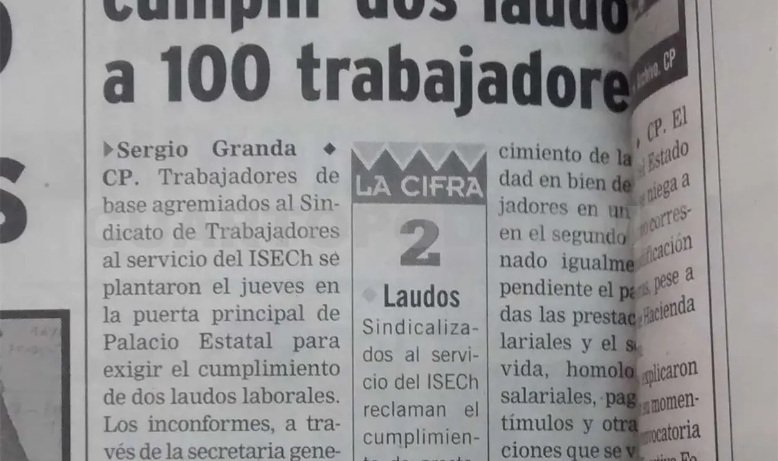 Publicación donde sindicalizados al servicio del ISECh reclaman el cumplimiento de prestaciones. CP