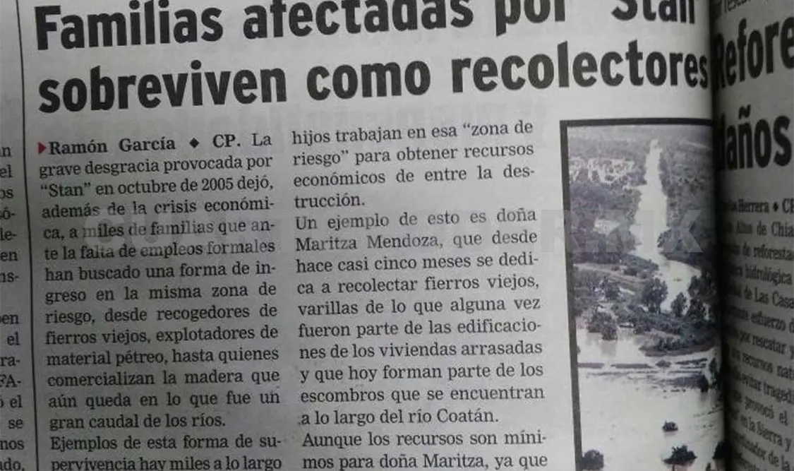 Siniestro pasado: Familias afectadas por Stan sobreviven como recolectores