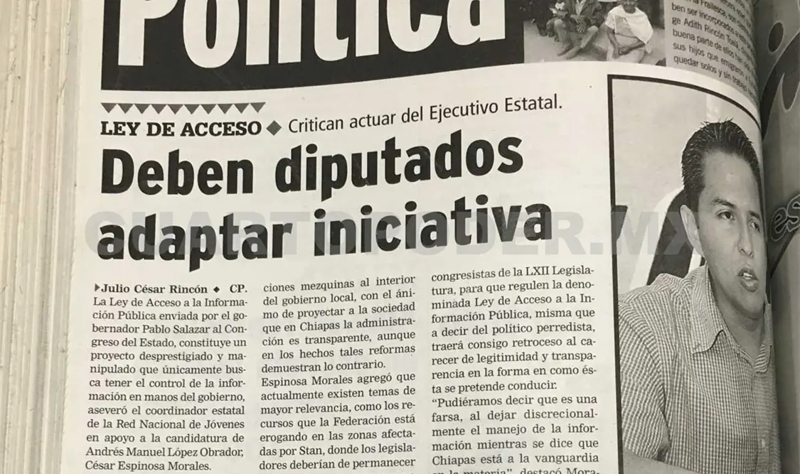 Publicación evidenciando la manipulación de la información pública ejercida durante el gobierno de Pablo Salazar. CP