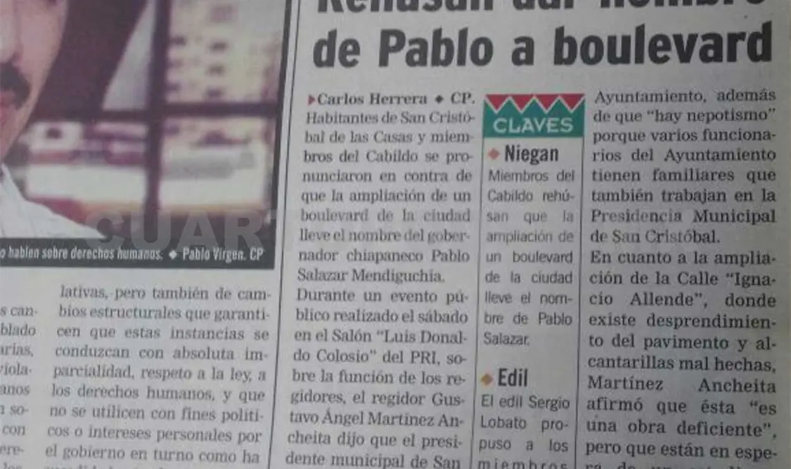 Siniestro pasado: Rehúsan dar nombre de Pablo a bulevar