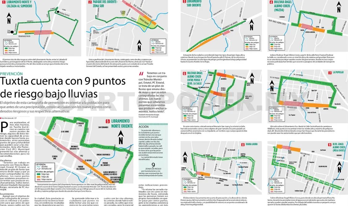 Tuxtla cuenta con 9 puntos de riesgo bajo lluvias
