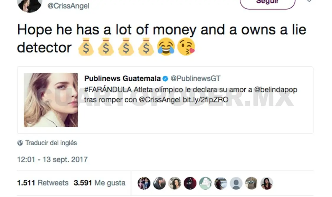 Criss Angel alerta a pretendiente de Belinda
