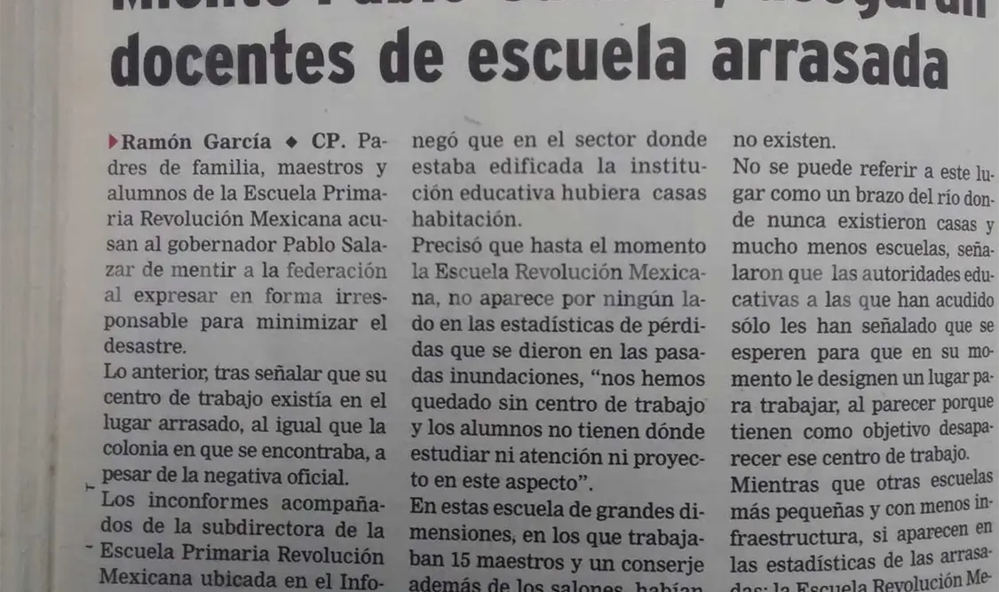 Siniestro pasado: Miente Pablo Salazar, aseguran docentes de escuela arrasada