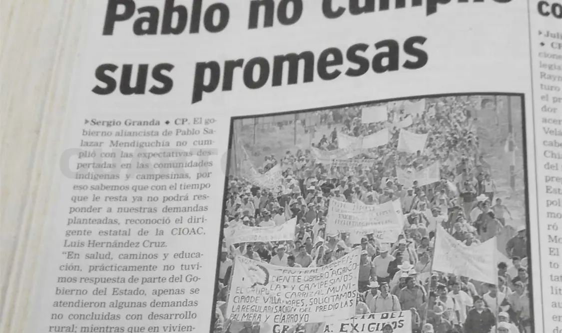 CIOAC reconoce que el gobierno aliancista de Pablo Salazar Mendiguchía ya no podrá responder a las demandas planteadas. CP