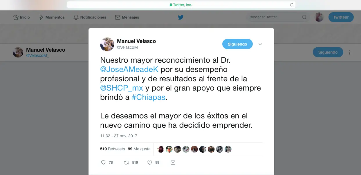 Reconoce Manuel Velasco trabajo de José Antonio Meade