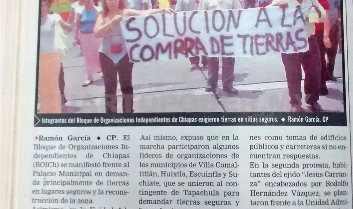 Integrantes del Bloque de Organizaciones Independientes de Chiapas exigieron tierras en sitios seguros. Ramón García /CP