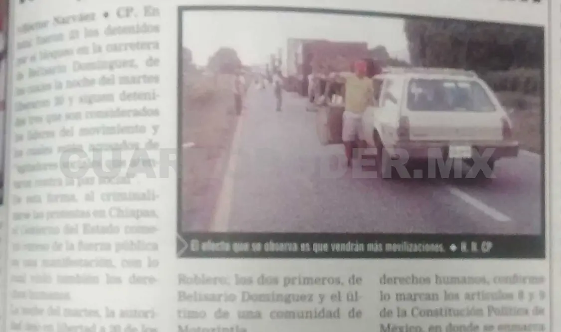 Publicación que evidencia cómo el gobierno de Pablo Salazar criminaliza las protestas en Chiapas. CP