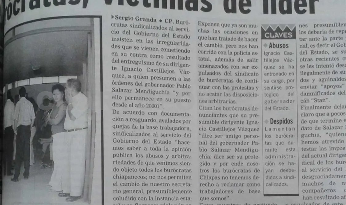 Burócratas de Chiapas acusan a Ignacio Castillejos Vázquez de ser “el protegido” de Salazar Mendiguchía. CP