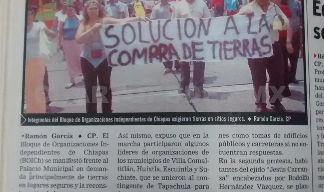 El Bloque de Organizaciones Independientes de Chiapas exige tierras en sitios seguros. CP