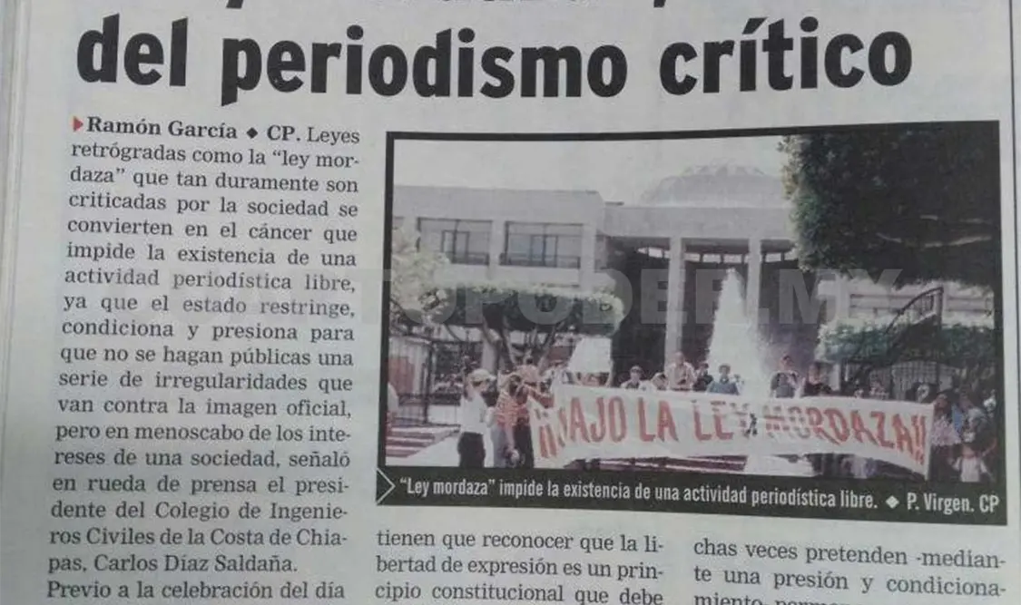 “Ley mordaza” impide la existencia de una actividad periodística libre. CP