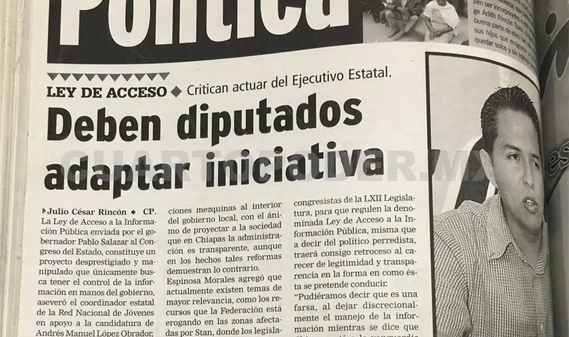 Publicación evidenciando la manipulación de la información pública ejercida durante el gobierno de Pablo Salazar. CP