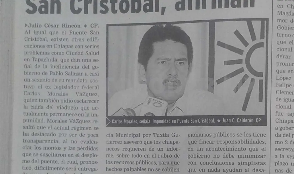 Publicación donde se señala la ineficiencia del gobierno de Pablo Salazar. CP