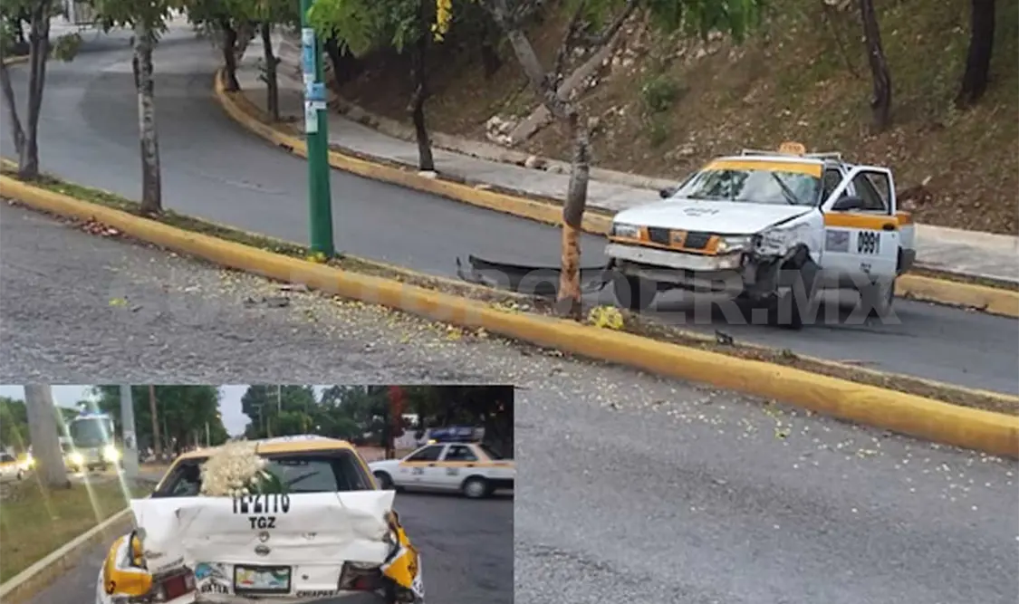 Abandonan taxi accidentado