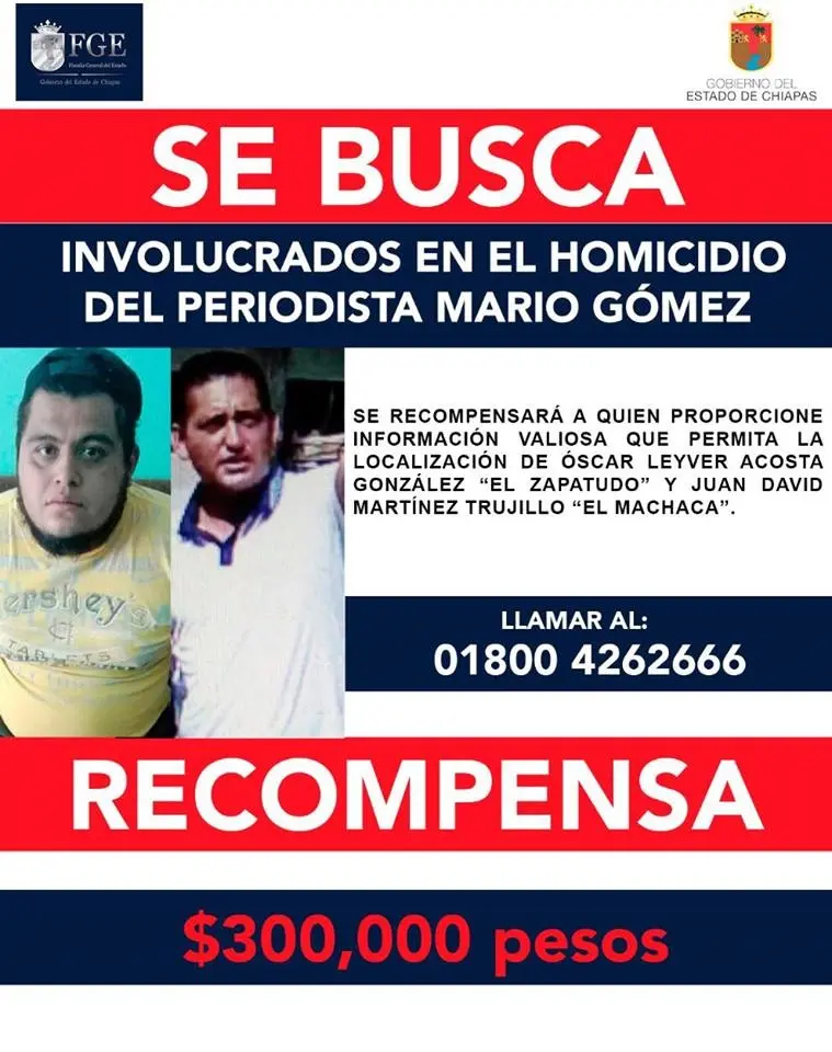 Ofrecen recompensa por sujetos relacionados con asesinato de periodista