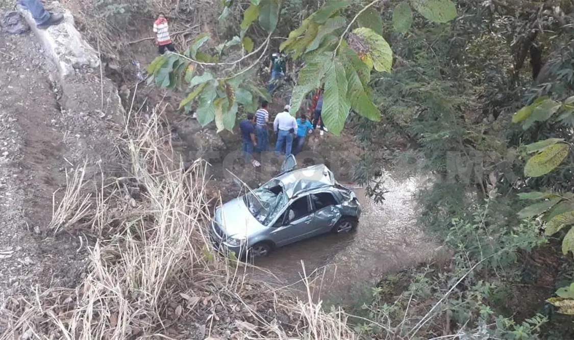 Cae auto a barranco: Cinco lesionados